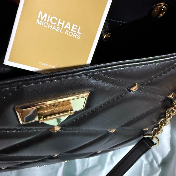 Michael Kors Serena Large Shoulder Bag Black Gold Tone Hardware New! Retail $678 - Picture 13 of 14